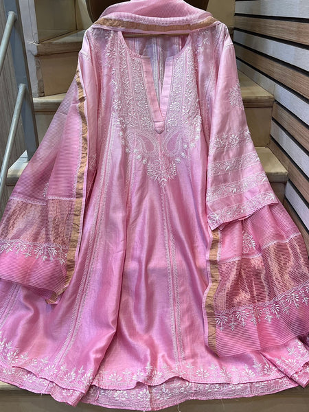 Royal Chanderi Anarkali Kurta Dupatta Set With Handcrafted Detailing