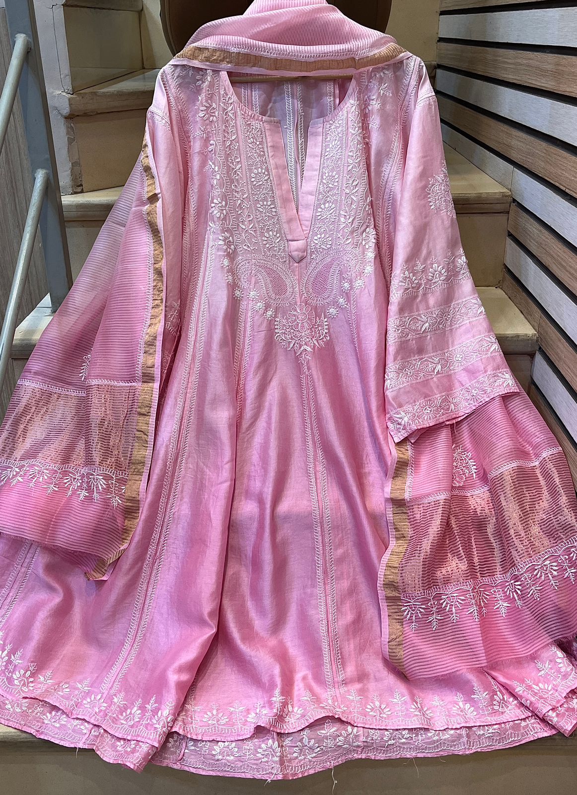 Royal Chanderi Anarkali Kurta Dupatta Set With Handcrafted Detailing