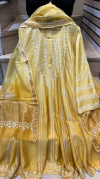 Royal Chanderi Anarkali Kurta Dupatta Set With Handcrafted Detailing