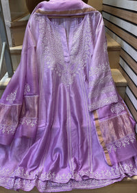 Royal Chanderi Anarkali Kurta Dupatta Set With Handcrafted Detailing