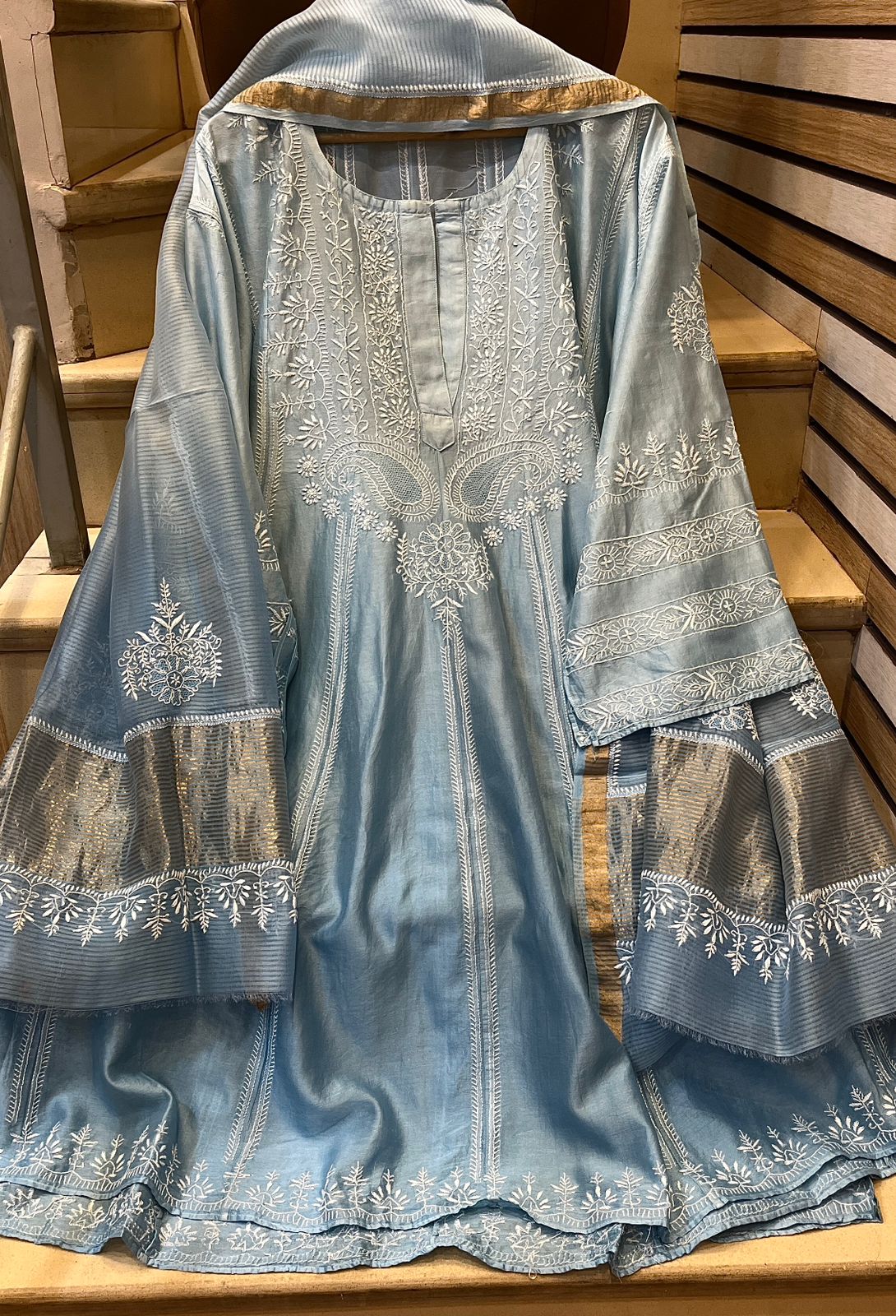 Royal Chanderi Anarkali Kurta Dupatta Set With Handcrafted Detailing