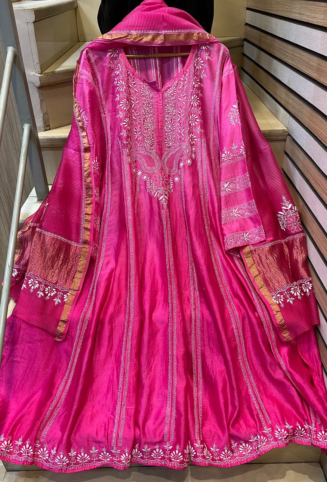 Royal Chanderi Anarkali Kurta Dupatta Set With Handcrafted Detailing