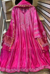 Royal Chanderi Anarkali Kurta Dupatta Set With Handcrafted Detailing