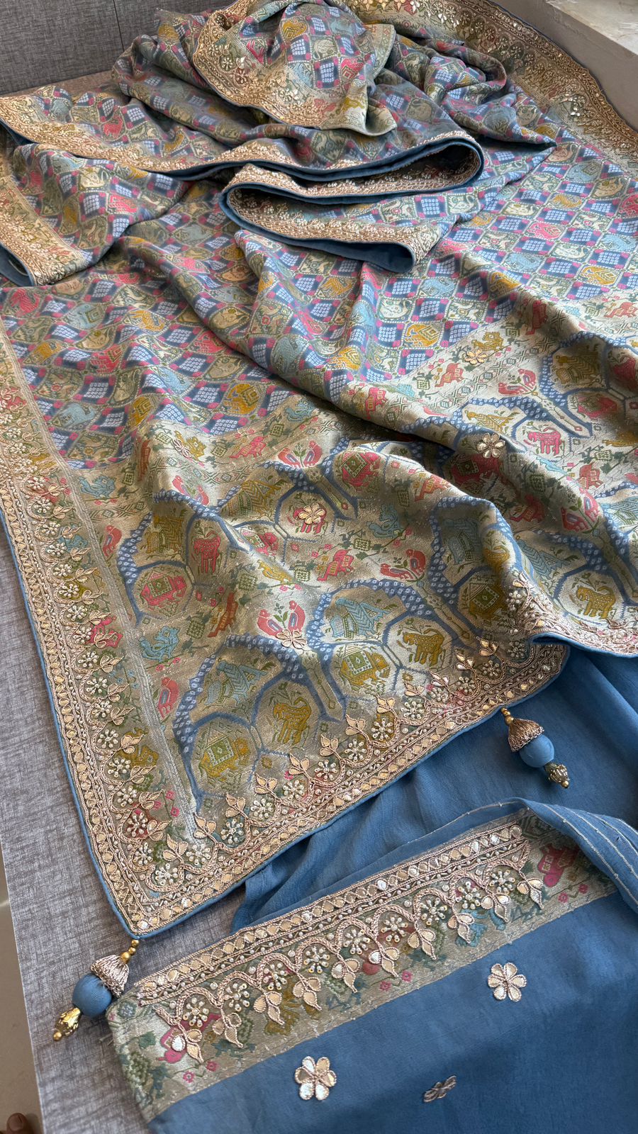 Zardozi And Gotta Patti On Crepe Georgette Banarasi · 56 Artisan Hours of work · The Virasat Edit