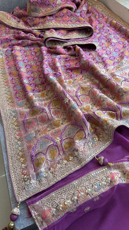 Zardozi And Gotta Patti On Crepe Georgette Banarasi · 56 Artisan Hours of work · The Virasat Edit