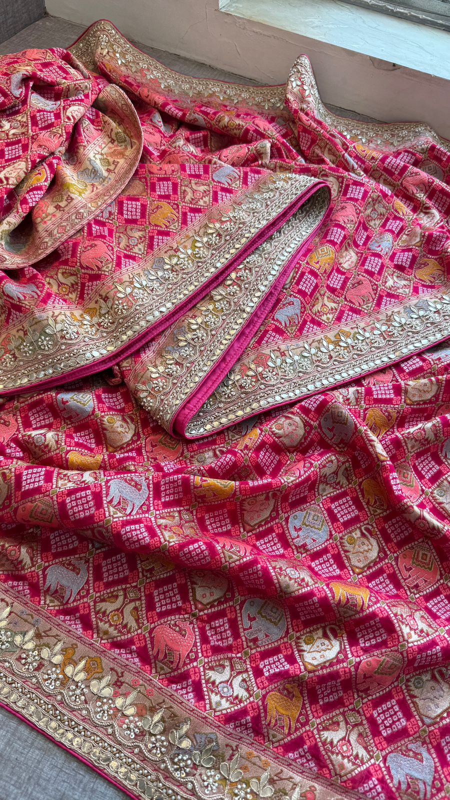 Zardozi And Gotta Patti On Crepe Georgette Banarasi · 56 Artisan Hours of work · The Virasat Edit