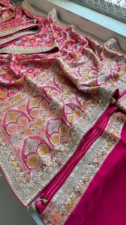 Zardozi And Gotta Patti On Crepe Georgette Banarasi · 56 Artisan Hours of work · The Virasat Edit