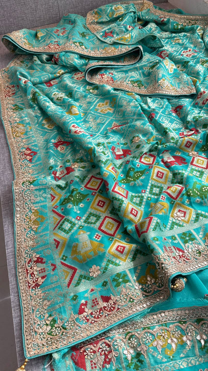 Zardozi And Gotta Patti On Crepe Georgette Banarasi · 56 Artisan Hours of work · The Virasat Edit