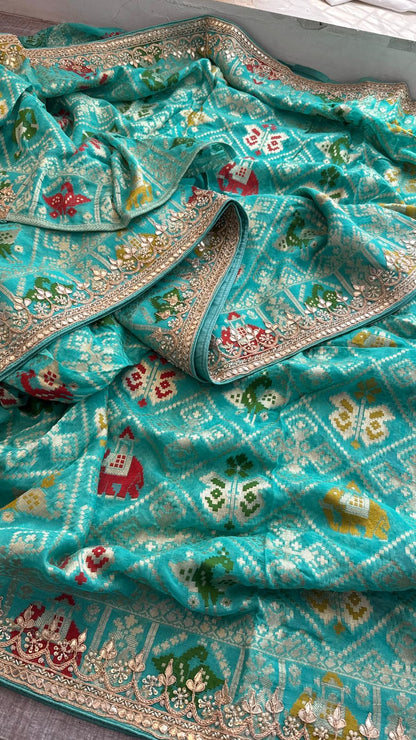 Zardozi And Gotta Patti On Crepe Georgette Banarasi · 56 Artisan Hours of work · The Virasat Edit