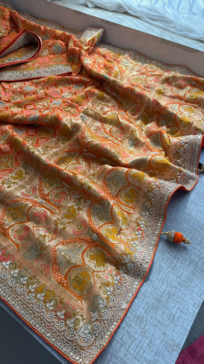 Zardozi And Gotta Patti On Crepe Georgette Banarasi · 56 Artisan Hours of work · The Virasat Edit