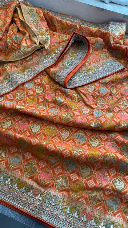 Zardozi And Gotta Patti On Crepe Georgette Banarasi · 56 Artisan Hours of work · The Virasat Edit