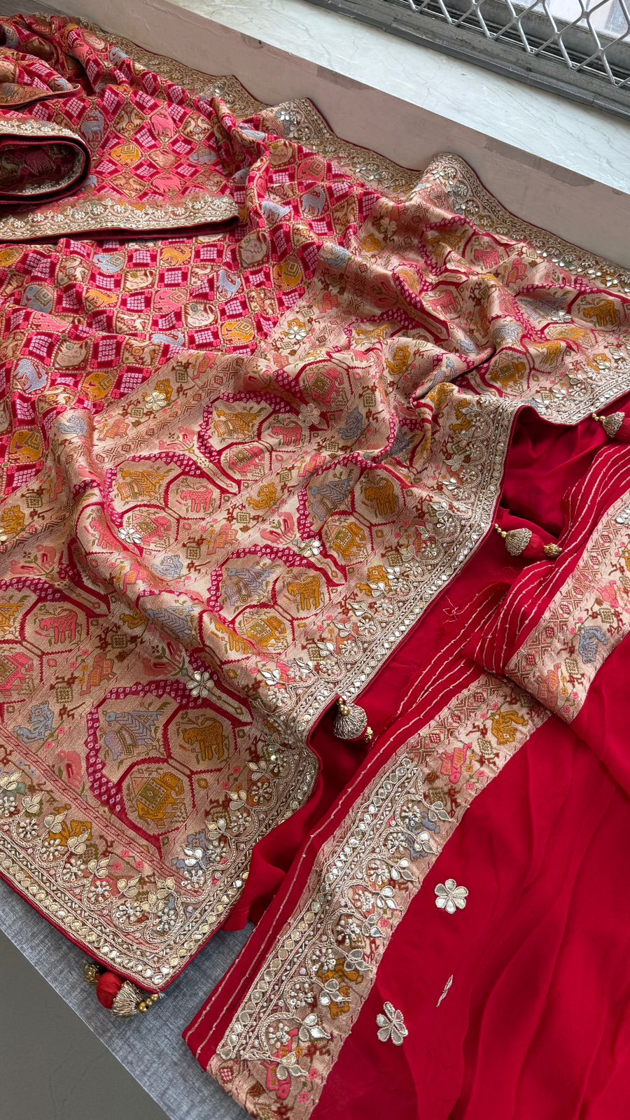 Zardozi And Gotta Patti On Crepe Georgette Banarasi · 56 Artisan Hours of work · The Virasat Edit
