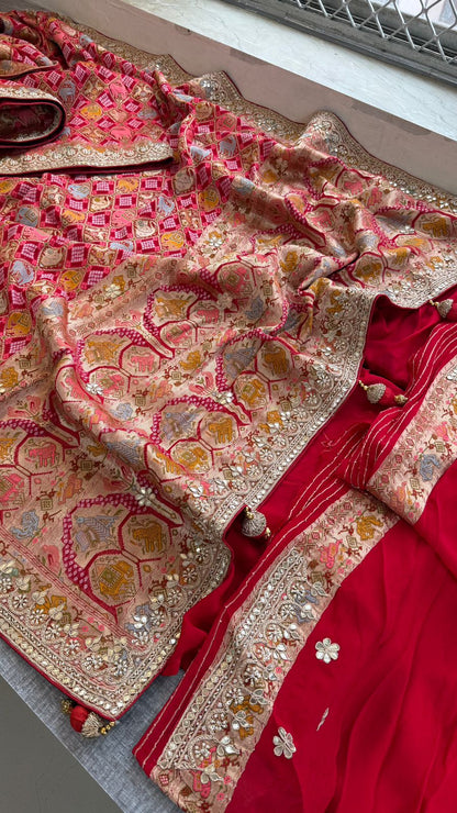 Zardozi And Gotta Patti On Crepe Georgette Banarasi · 56 Artisan Hours of work · The Virasat Edit