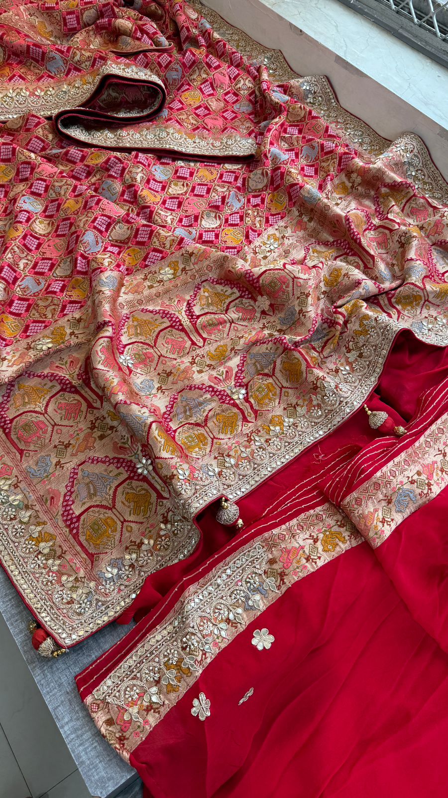 Zardozi And Gotta Patti On Crepe Georgette Banarasi · 56 Artisan Hours of work · The Virasat Edit