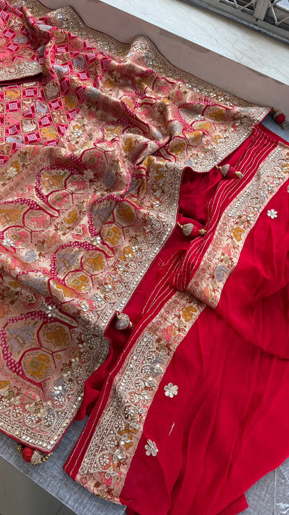Zardozi And Gotta Patti On Crepe Georgette Banarasi · 56 Artisan Hours of work · The Virasat Edit