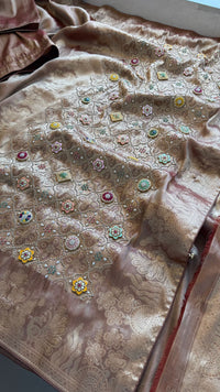 Regal Aura Pure Munga Silk Banarasi Saree With Handcrafted Zardozi Stone Embellishments