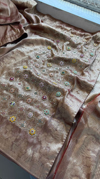 Regal Aura Pure Munga Silk Banarasi Saree With Handcrafted Zardozi Stone Embellishments