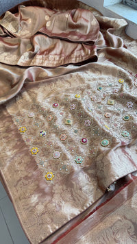 Regal Aura Pure Munga Silk Banarasi Saree With Handcrafted Zardozi Stone Embellishments