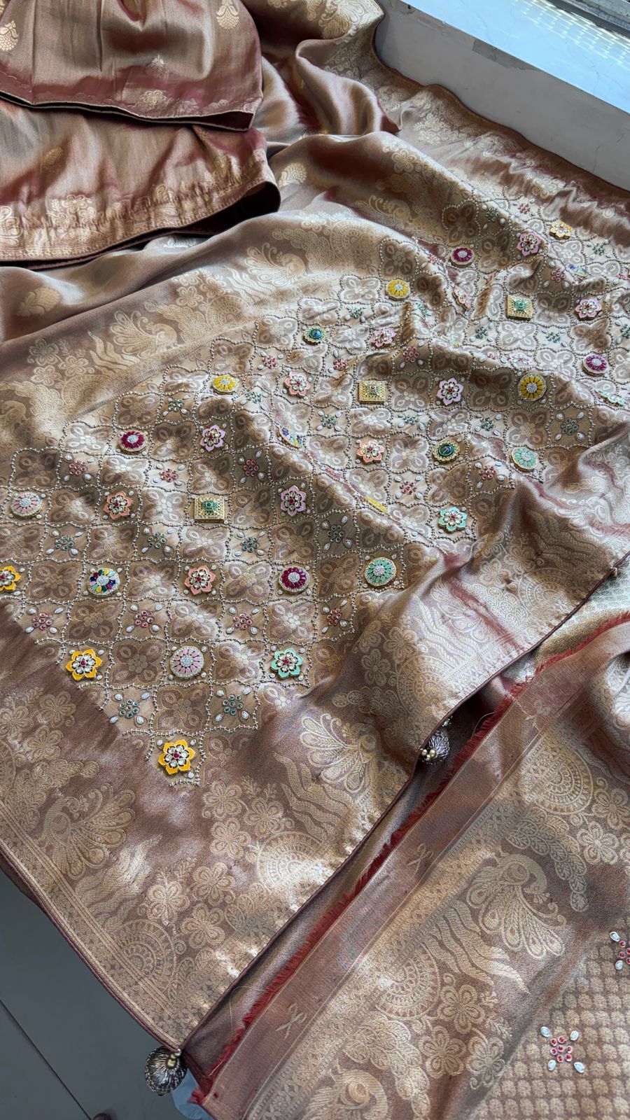 Regal Aura Pure Munga Silk Banarasi Saree With Handcrafted Zardozi Stone Embellishments