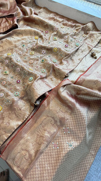 Regal Aura Pure Munga Silk Banarasi Saree With Handcrafted Zardozi Stone Embellishments