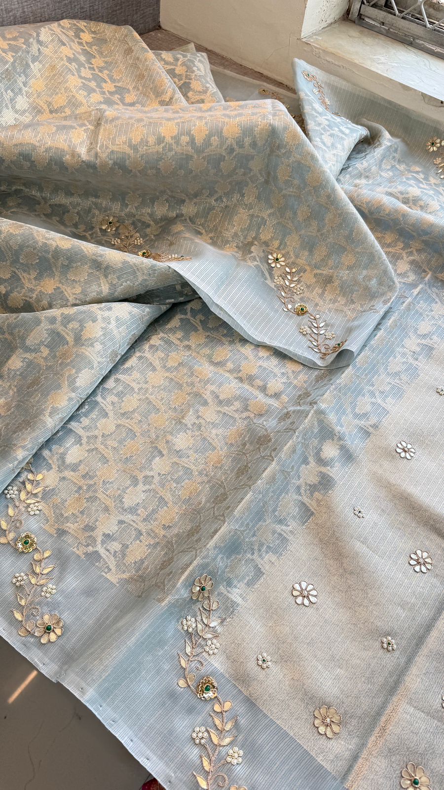 Zardozi Floral On Pure Tissue Silk Banarasi · 60 Artisan Hours of work · The Royal Edit