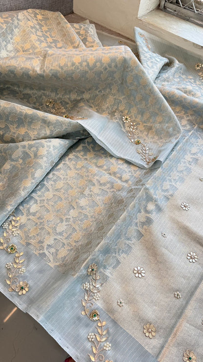 Zardozi Floral On Pure Tissue Silk Banarasi · 60 Artisan Hours of work · The Royal Edit