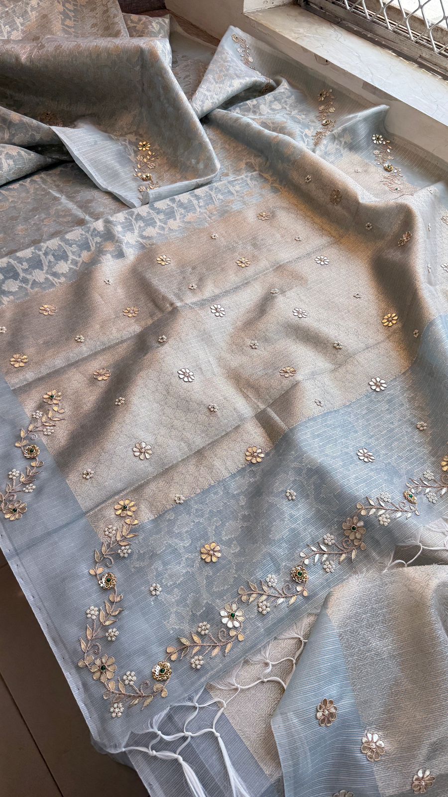 Zardozi Floral On Pure Tissue Silk Banarasi · 60 Artisan Hours of work · The Royal Edit