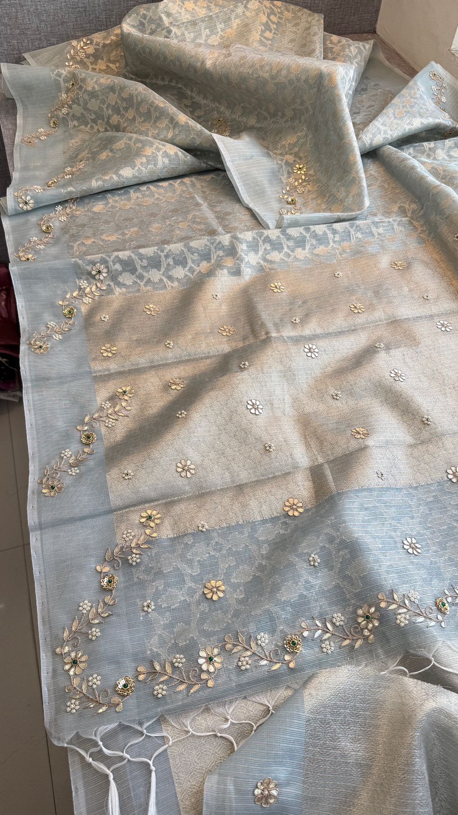 Zardozi Floral On Pure Tissue Silk Banarasi · 60 Artisan Hours of work · The Royal Edit