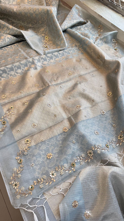 Zardozi Floral On Pure Tissue Silk Banarasi · 60 Artisan Hours of work · The Royal Edit
