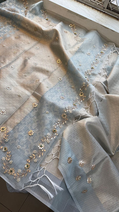 Zardozi Floral On Pure Tissue Silk Banarasi · 60 Artisan Hours of work · The Royal Edit