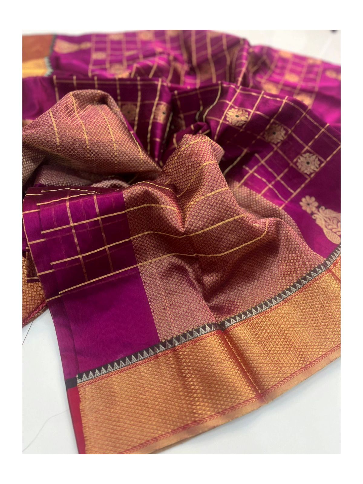 Meena Checks And Zari Nakshi Weaving On Raw Mango Pattu Silk · 36 Artisan Hours of work · The Zari Edit