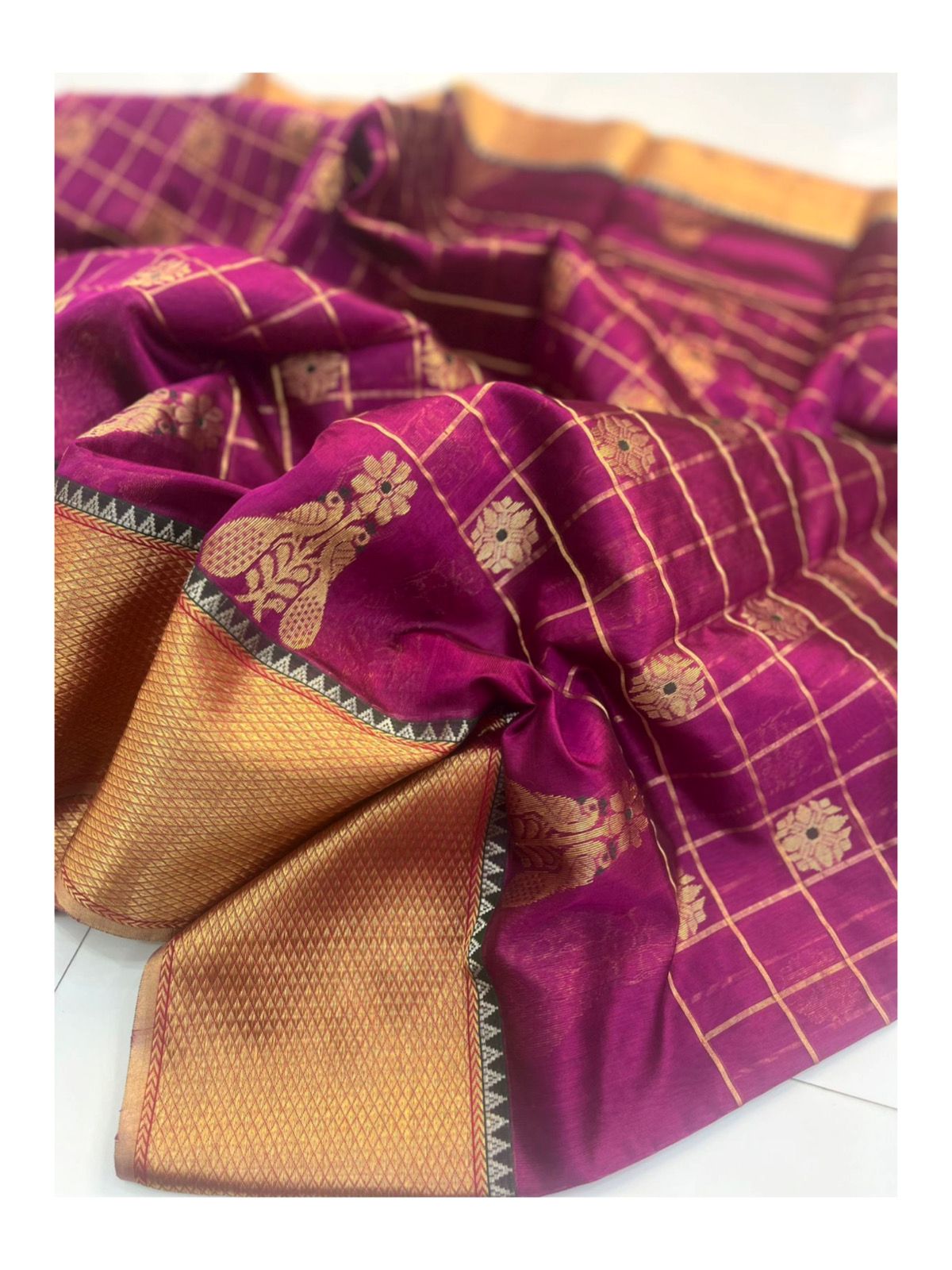 Meena Checks And Zari Nakshi Weaving On Raw Mango Pattu Silk · 36 Artisan Hours of work · The Zari Edit