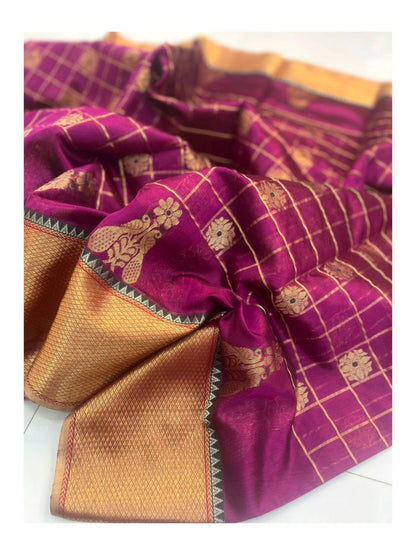 Meena Checks And Zari Nakshi Weaving On Raw Mango Pattu Silk · 36 Artisan Hours of work · The Zari Edit