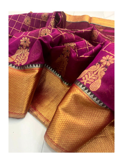 Meena Checks And Zari Nakshi Weaving On Raw Mango Pattu Silk · 36 Artisan Hours of work · The Zari Edit