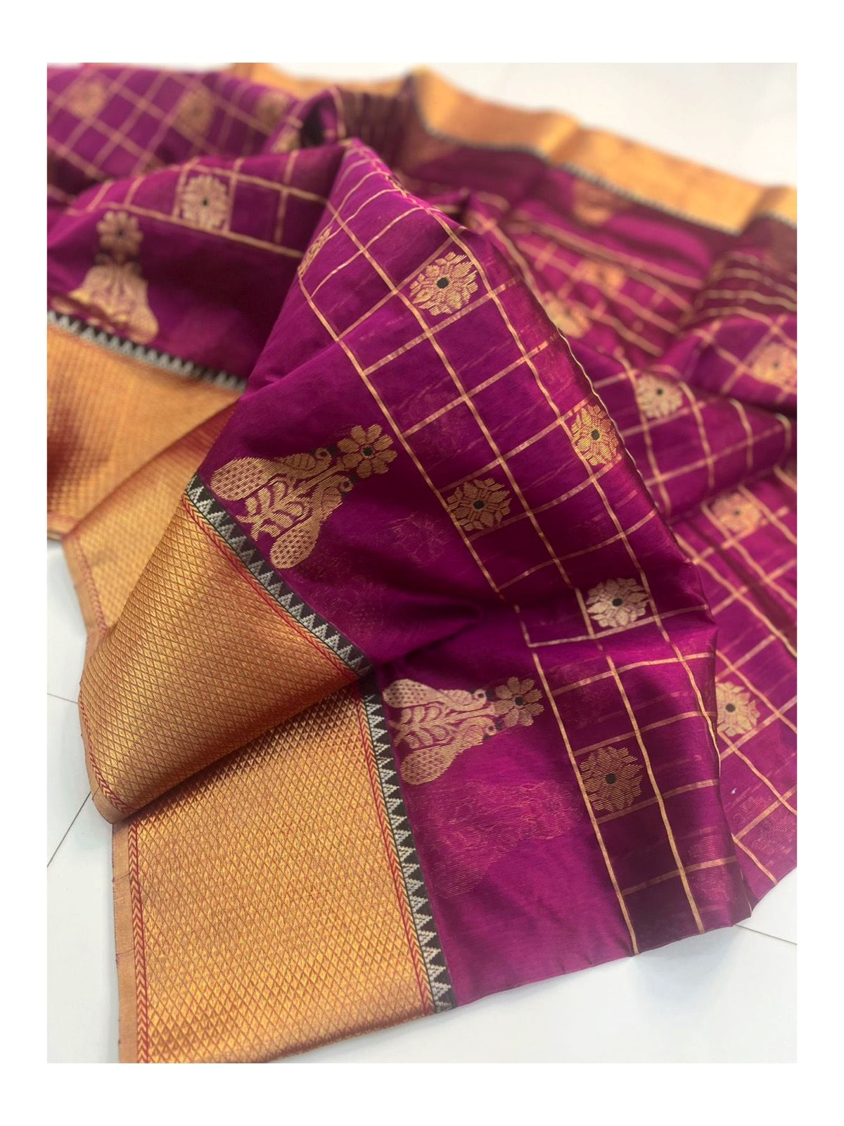 Meena Checks And Zari Nakshi Weaving On Raw Mango Pattu Silk · 36 Artisan Hours of work · The Zari Edit