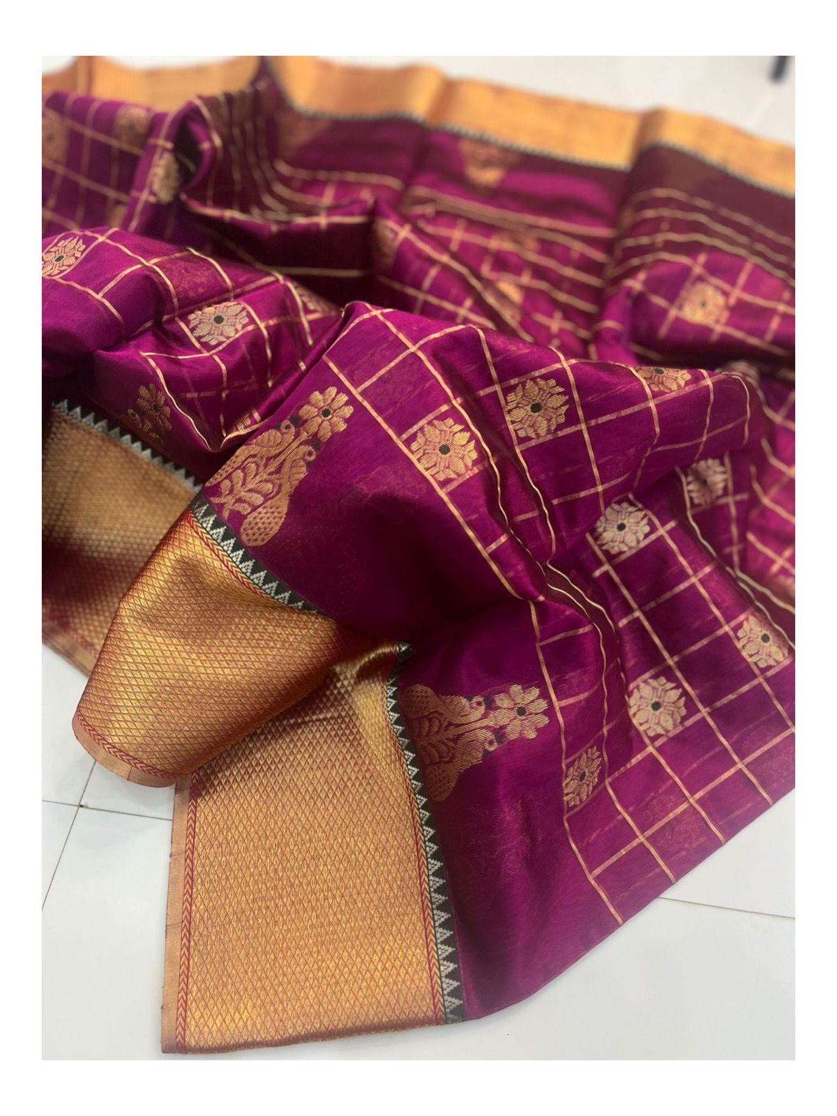 Meena Checks And Zari Nakshi Weaving On Raw Mango Pattu Silk · 36 Artisan Hours of work · The Zari Edit