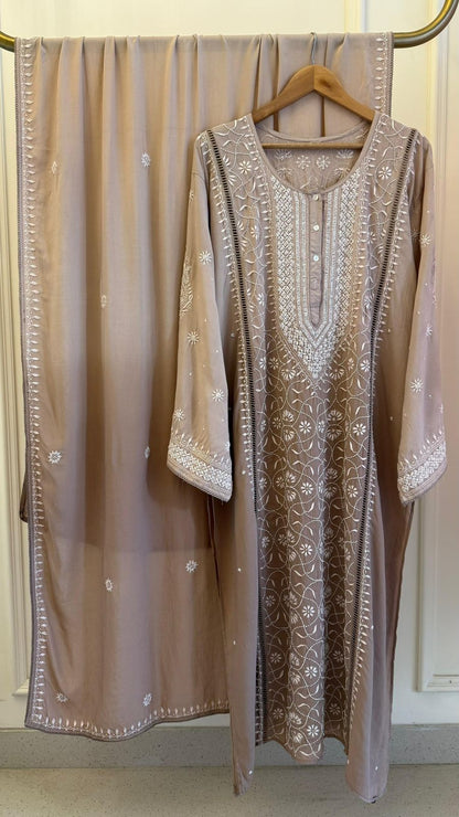 Pearl Sequins And Katdana On Pure Mulmul · 28 Artisan Hours of work · The Nawabi Nazakat Edit