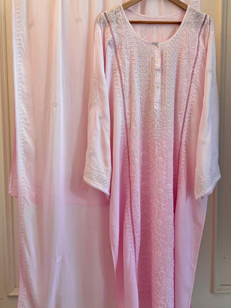 Elegant Pure Mulmul Kurta Dupatta Set With Pearl Sequins And Katdana Work