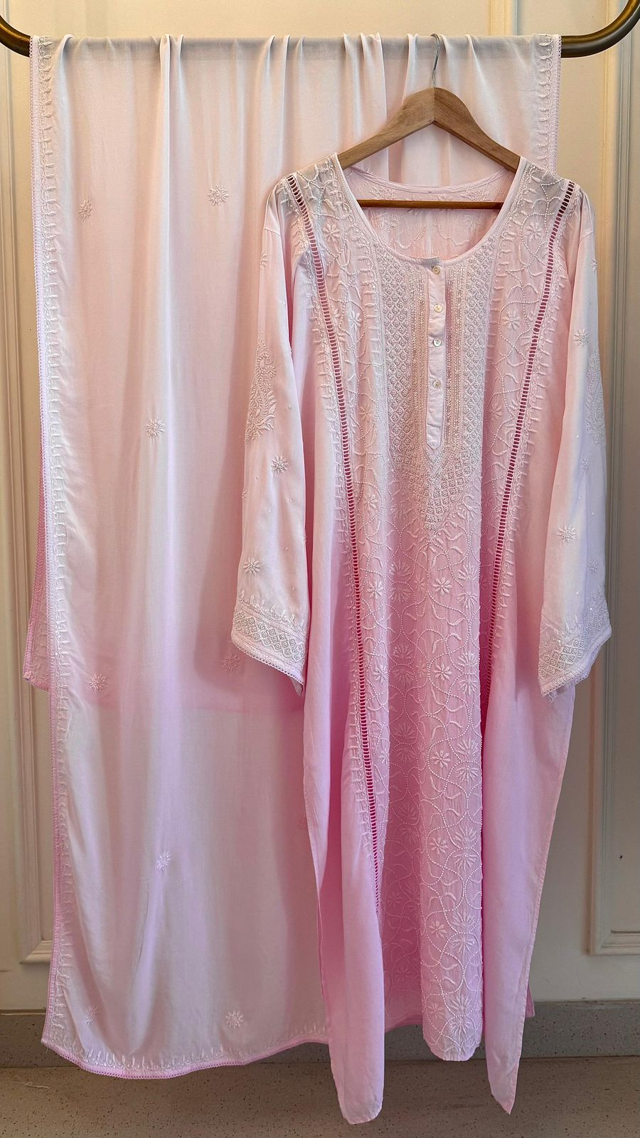 Pearl Sequins And Katdana On Pure Mulmul · 28 Artisan Hours of work · The Nawabi Nazakat Edit