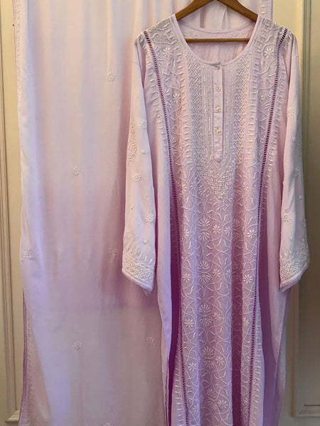 Elegant Pure Mulmul Kurta Dupatta Set With Pearl Sequins And Katdana Work