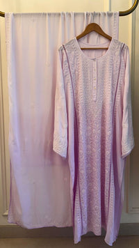 Elegant Pure Mulmul Kurta Dupatta Set With Pearl Sequins And Katdana Work