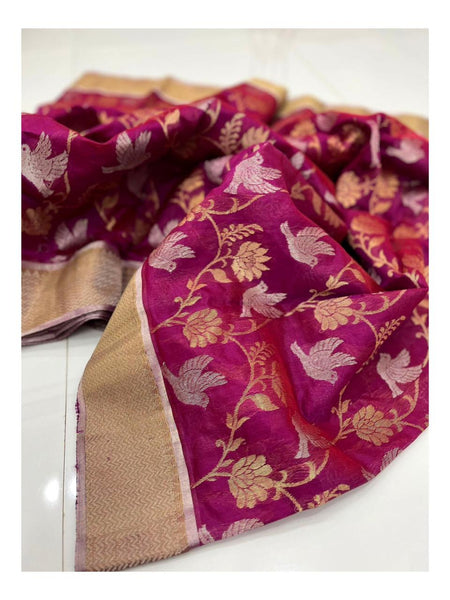 Royal Raw Mango Pattu Silk Saree With Meena Jangla & Zari Nakshi Border