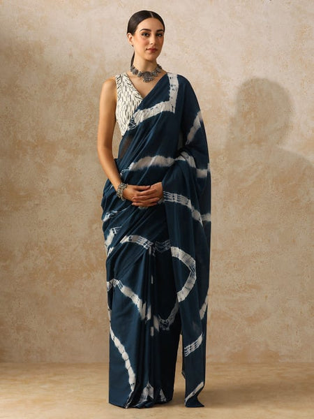 Everyday Blue Elegance Pure Mulmul Cotton Printed Saree With Blouse