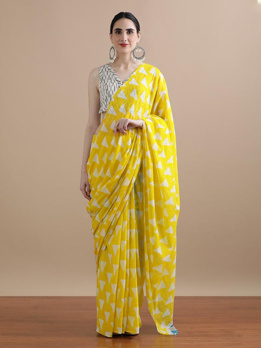 Everyday Pure Mulmul Cotton Printed Saree With Blouse