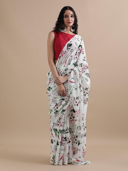 Everyday Pure Mulmul Cotton Printed Saree With Blouse