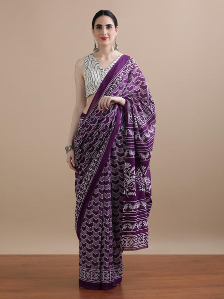 Everyday Pure Mulmul Cotton Printed Saree With Blouse