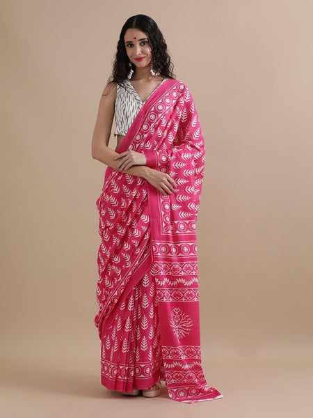 Everyday Pure Mulmul Cotton Printed Saree With Blouse