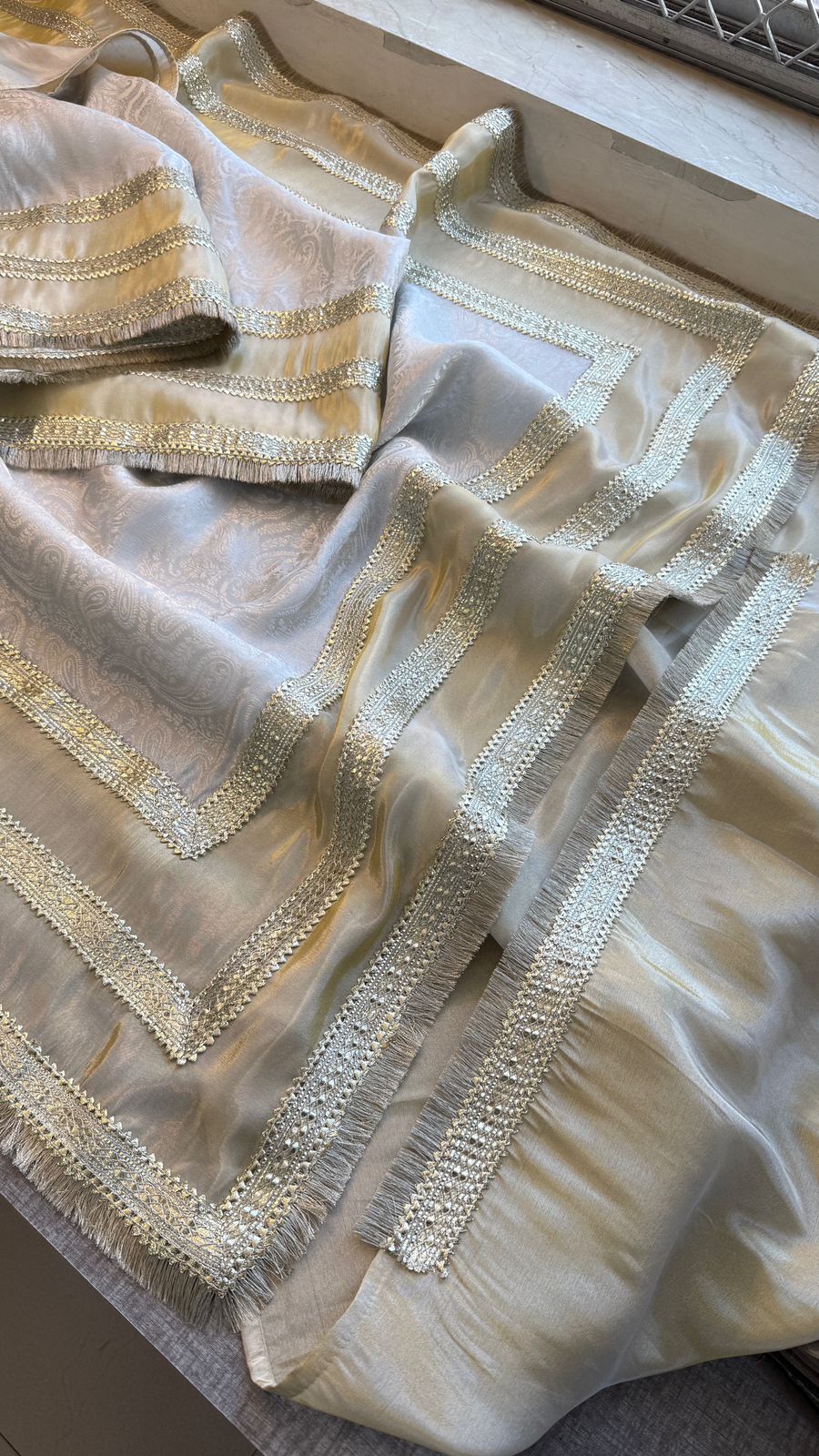 Zari Jacquard Weaving On Cosmo Munga Silk · 28 Artisan Hours of work · The Sunehri Edit