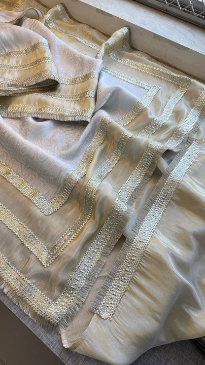 Zari Jacquard Weaving On Cosmo Munga Silk · 28 Artisan Hours of work · The Sunehri Edit