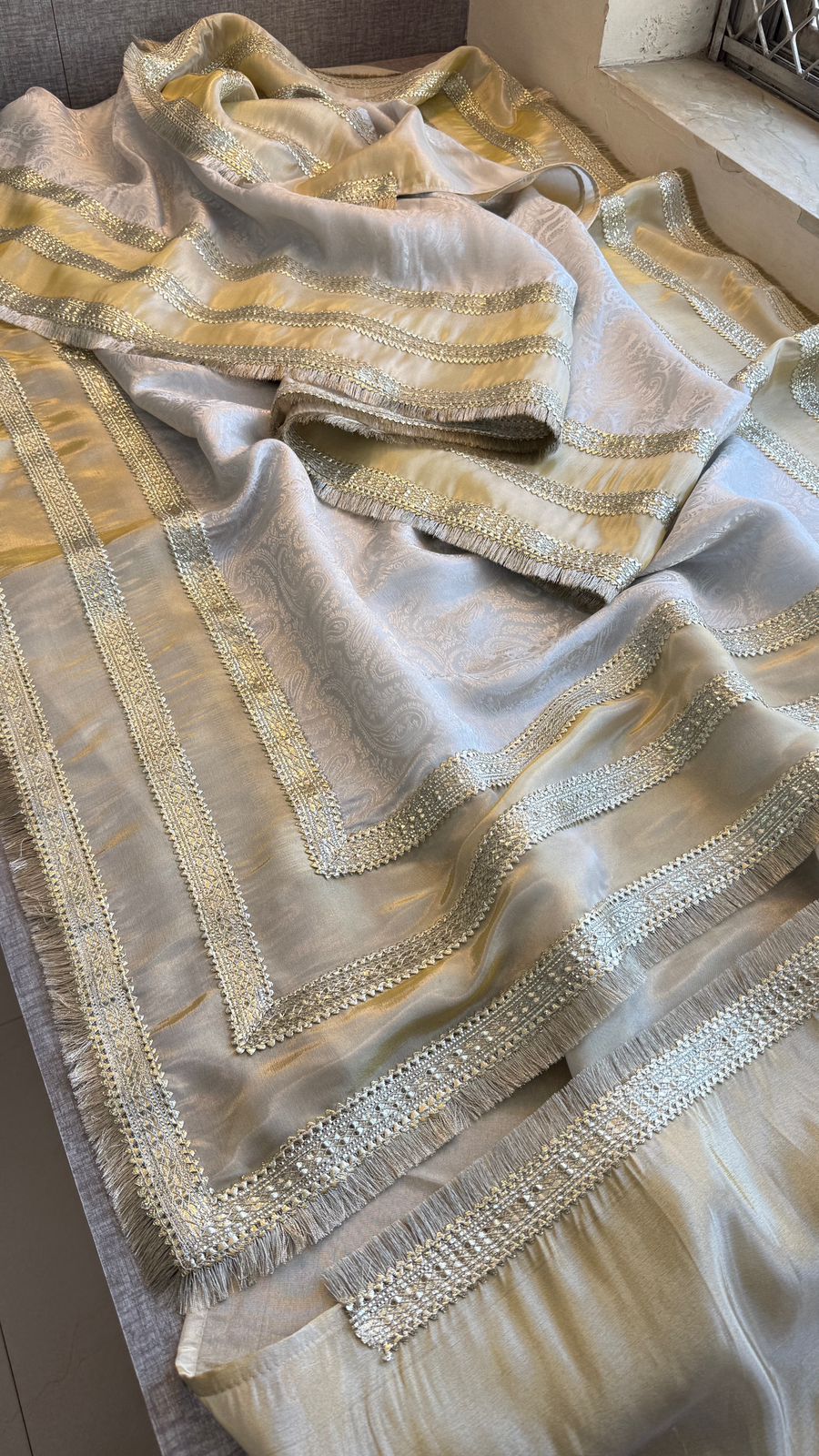 Zari Jacquard Weaving On Cosmo Munga Silk · 28 Artisan Hours of work · The Sunehri Edit